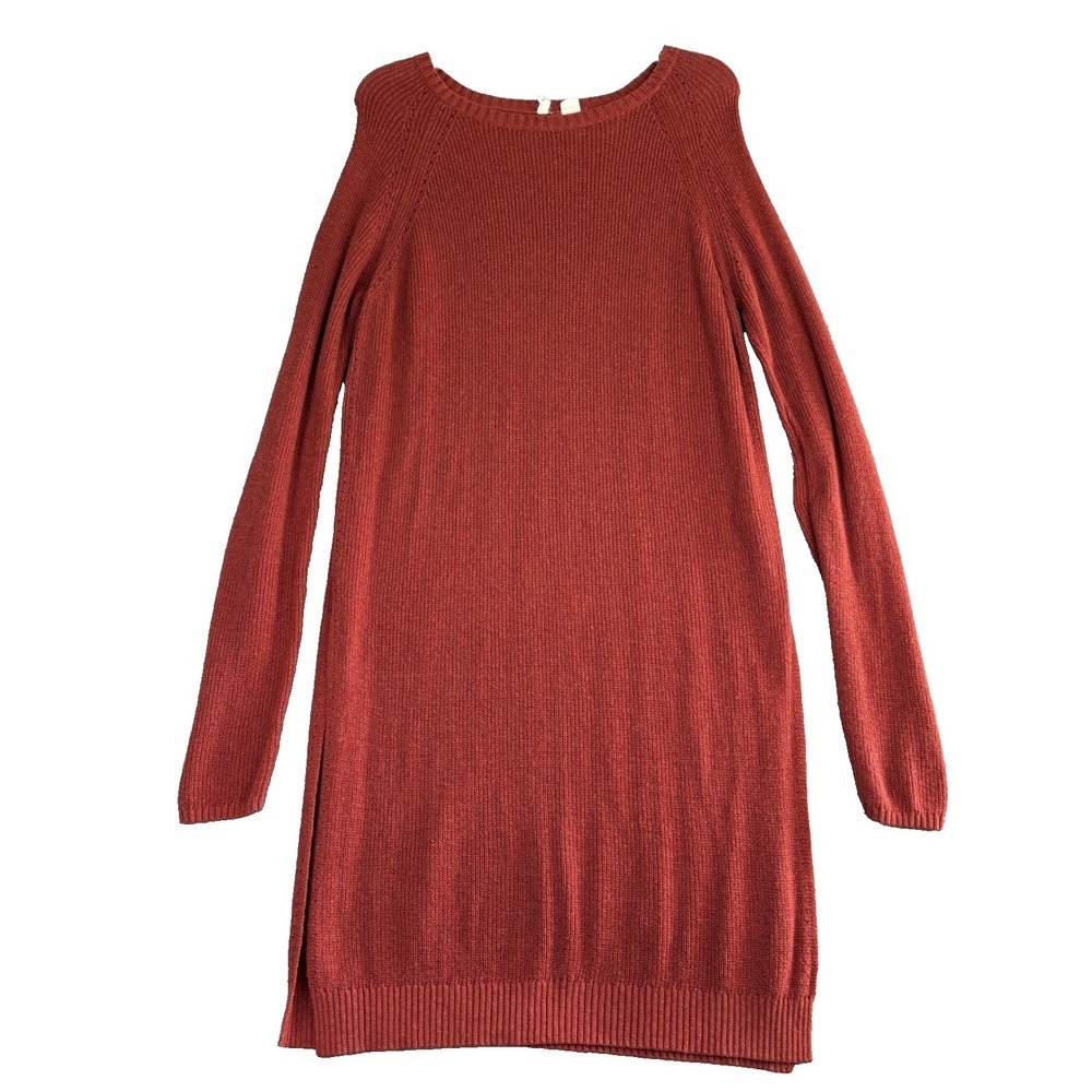Moth Anthropologie M Dress Orange Knit Long Sleeve Casual Sweater Slits Classic